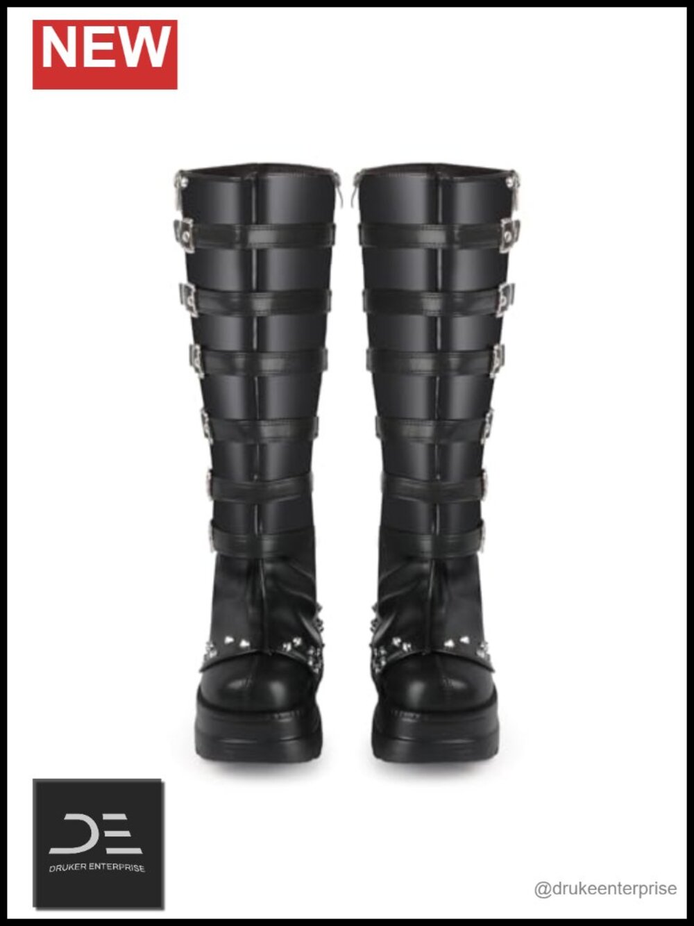 Women's Knee High Goth Platform Wedge Boots Punk Harness Chunky Heels Cosplay - Picture 5 of 6